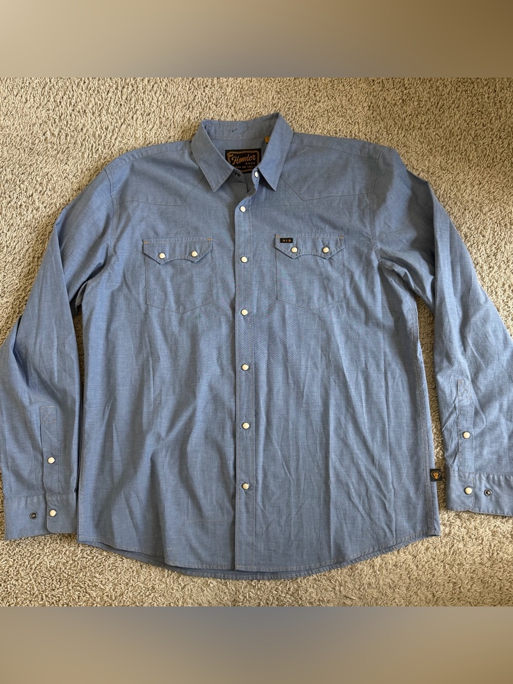 Howler Bros Classic Blue Chambray Pearl Button Down LS Crosscut Snapshirt